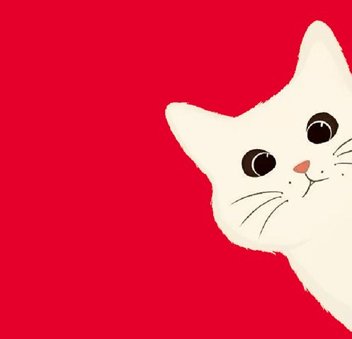 Witte kat op rode achtergrond